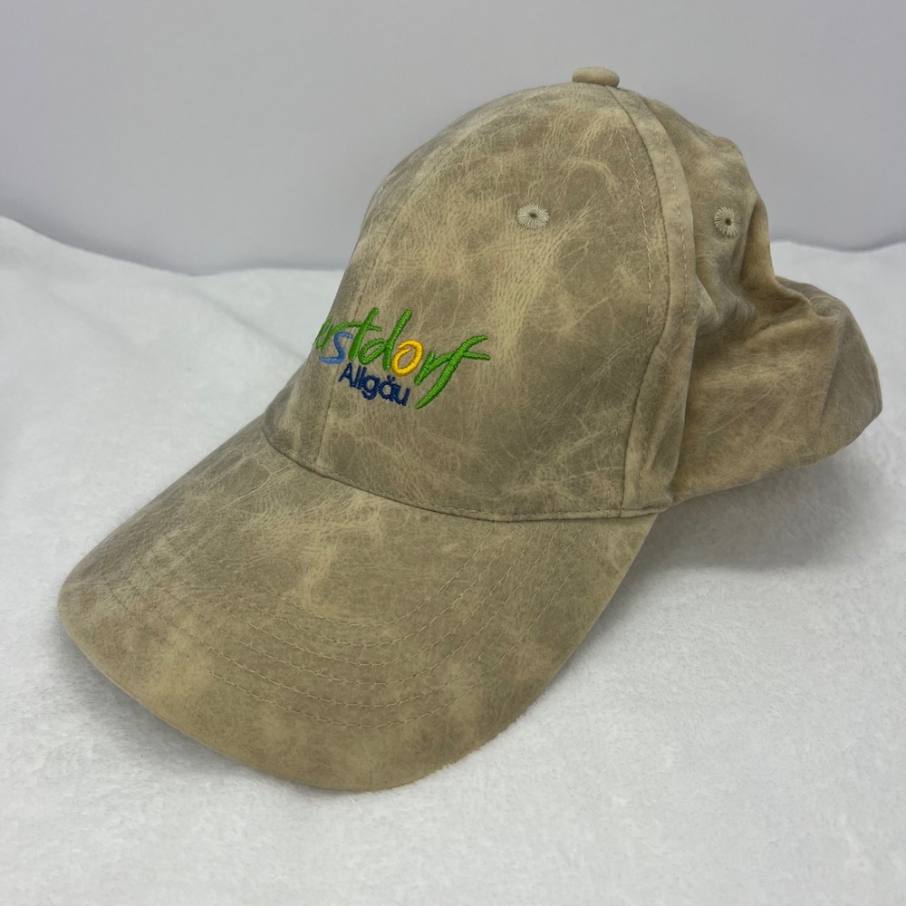 Oberstdorf Allgau Embroidered Baseball Cap‎ Tan Rayon Leather Look Adjustable